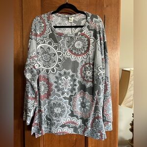 Sew In Love Gray and Red Mandala Long Sleeve Top
